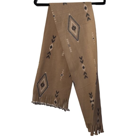 Vintage-Inspired Beige & Black Southwestern Patterned Fringe Scarf Unisex NWOT - Picture 2 of 4